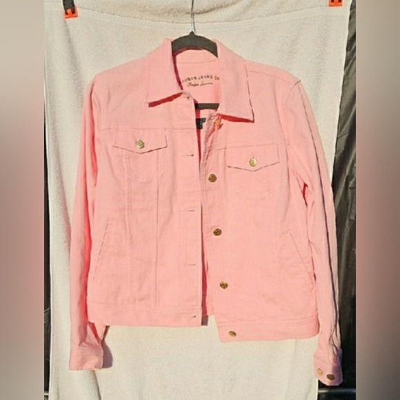 Lauren Jeans Co Jackets & Blazers - Lauren Jeans Co By Ralph Lauren Pink Denim Jacket with Gold Buttons Size Med